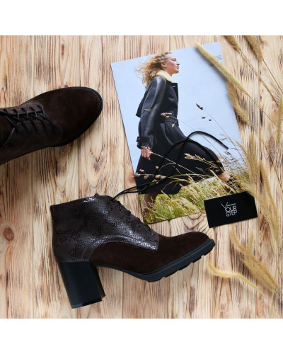 Ботильоны из замши и нубука цвета шоколад на устойчивом каблуке Арт. 605-8Alf