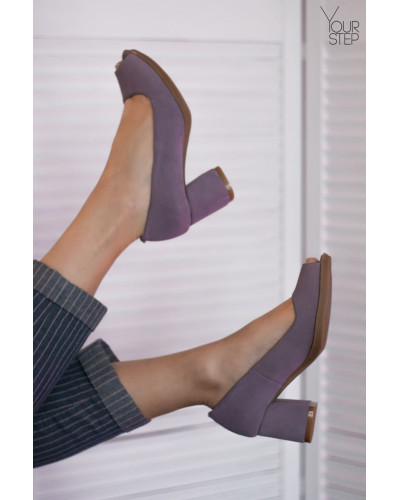 Туфли из лиловой замши на низком каблуке Арт. 605-3/47Ок(Alf2)