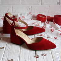 Босоніжки з червоної замші з гострим носом Арт. 657-4/w324Ок