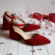 Босоніжки з червоної замші з гострим носом Арт. 657-4/w324Ок