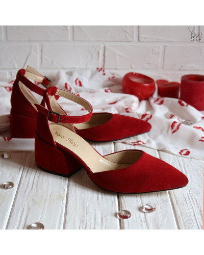 Босоніжки з червоної замші з гострим носом Арт. 657-4/w324Ок