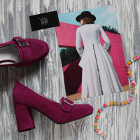 Туфли из замши цвета слива с фурнитурой и обтяжным каблуком Арт. 853-5/48Ок