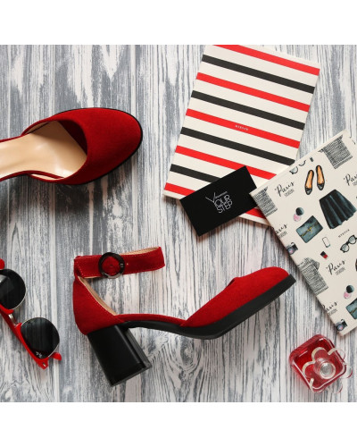 Босоніжки з червоної замші на підборах Арт. 605-6/47(Alf2)