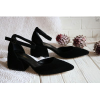 Босоніжки з чорної замші на підборах Арт. 657-4/w324Ок