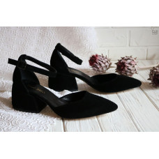 Босоніжки з чорної замші на підборах Арт. 657-4/w324Ок