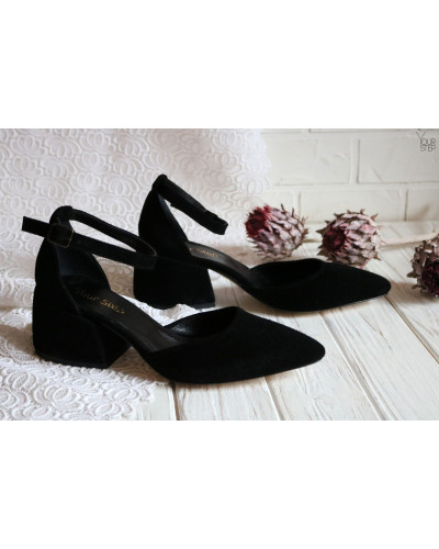 Босоніжки з чорної замші на підборах Арт. 657-4/w324Ок