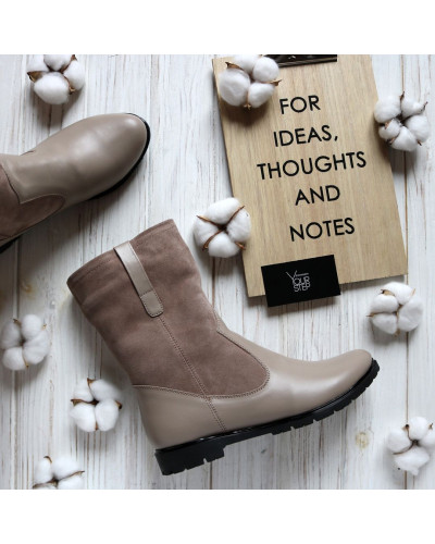 Полусапоги из бежевой кожи и замши Арт. 12-2(М6)