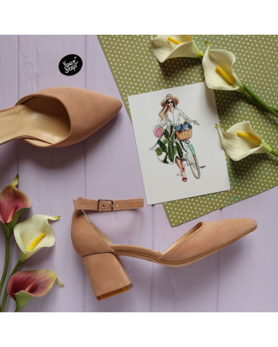 Босоніжки із замші на підборах з гострим носом Арт. 657-4/47Ок