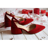 Босоніжки з червоної замші з гострим носом Арт. 657-4/w324Ок