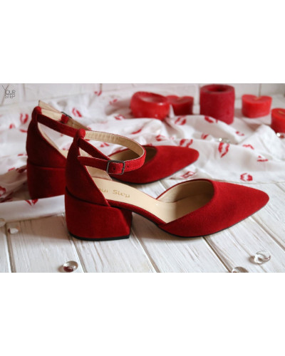 Босоніжки з червоної замші з гострим носом Арт. 657-4/w324Ок