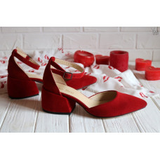 Босоніжки з червоної замші з гострим носом Арт. 657-4/w324Ок