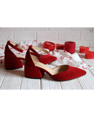 Босоніжки з червоної замші з гострим носом Арт. 657-4/w324Ок