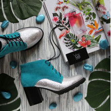 Ботильоны из серебряного нубука с принтом под питон с замшевой пяткой на устойчивом каблуке Арт. 605-8Alf