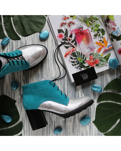 Ботильоны из серебряного нубука с принтом под питон с замшевой пяткой на устойчивом каблуке Арт. 605-8Alf