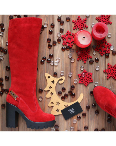 Чоботи із червоної замші Арт. 18-3