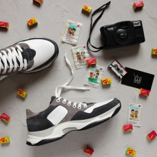 Кросівки з сірої замші з білими шкіряними вставками Арт. Om-1(Крос3)