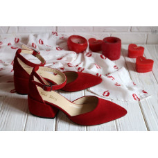 Босоніжки з червоної замші з гострим носом Арт. 657-4/w324Ок