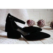 Босоніжки з чорної замші на підборах Арт. 657-4/w324Ок