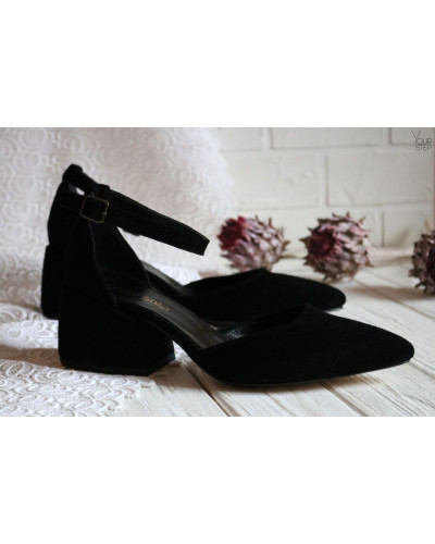 Босоніжки з чорної замші на підборах Арт. 657-4/w324Ок