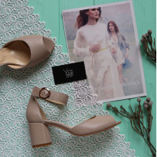 Босоніжки з бежевої шкіри на підборах Арт. 605-5/45Ок