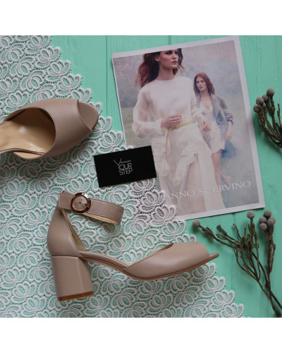 Босоніжки з бежевої шкіри на підборах Арт. 605-5/45Ок