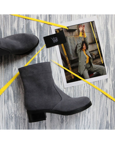 Полусапоги на каблуке из натуральной замши серого цвета Арт. 30-4V