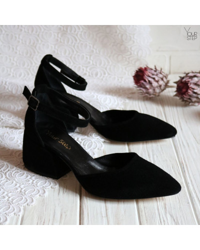 Босоніжки з чорної замші на підборах Арт. 657-4/w324Ок