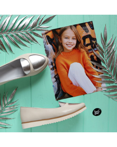 Балетки з бежевої шкіри зі срібною вставкою Арт. 01-6R