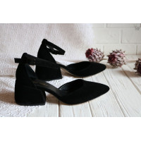 Босоніжки з чорної замші на підборах Арт. 657-4/w324Ок