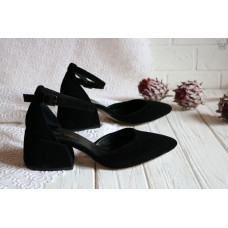 Босоніжки з чорної замші на підборах Арт. 657-4/w324Ок