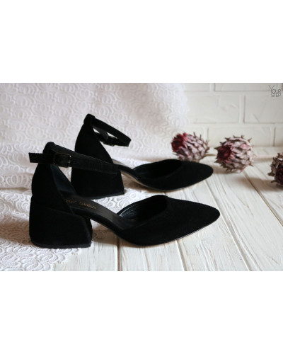 Босоніжки з чорної замші на підборах Арт. 657-4/w324Ок