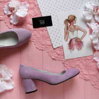 Туфли из лилового велюра на низком каблуке Арт. 605-4/45Ок