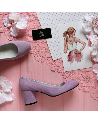 Туфли из лилового велюра на низком каблуке Арт. 605-4/45Ок