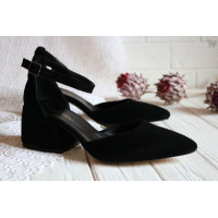 Босоніжки з чорної замші на підборах Арт. 657-4/w324Ок