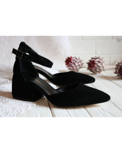 Босоніжки з чорної замші на підборах Арт. 657-4/w324Ок