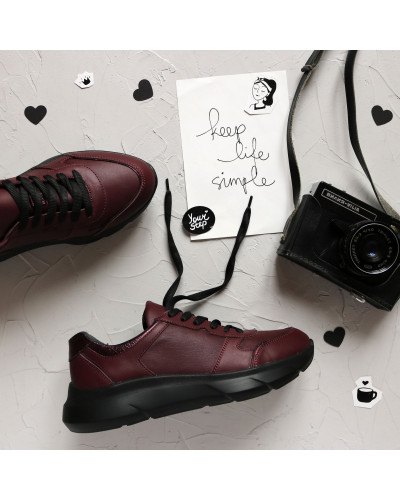 Кросівки з бордової шкіри Арт. Т-3/21910