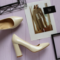 Туфлі-човники з світло-бежевої шкіри Арт. 35-1/44Ок