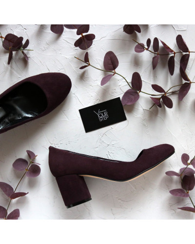 Туфли из замши цвета баклажан на низком каблуке Арт. 605-4/45Ок
