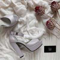 Босоножки на высоком каблуке из лиловой кожи с блестками Арт.: 951-6Ок