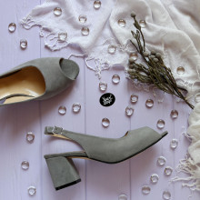 Босоніжки з сірої замші на підборах Арт. 605-9/47Ок