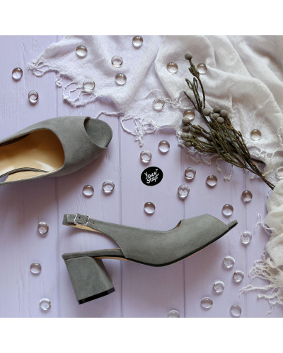 Босоніжки з сірої замші на підборах Арт. 605-9/47Ок