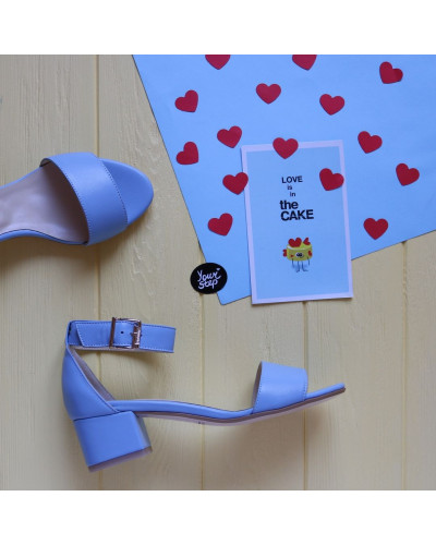 Босоніжки з блакитної шкіри на підборах Арт.: 615-3/415-32Ок