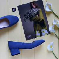 Туфли из замши цвета джинс на низком каблуке Арт. 456-1/53Ок