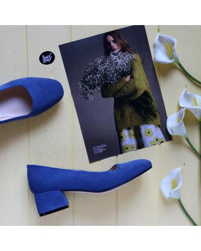 Туфли из замши цвета джинс на низком каблуке Арт. 456-1/53Ок