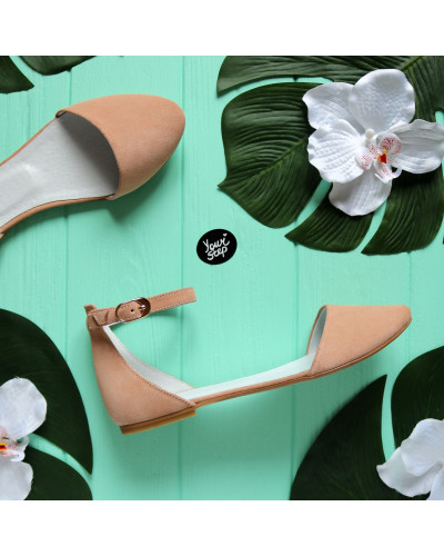 Босоножки из замши цвета бледный персик Арт. 01-2