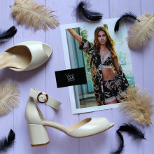 Босоніжки з бежевої шкіри на підборах Арт. 605-5/45Ок