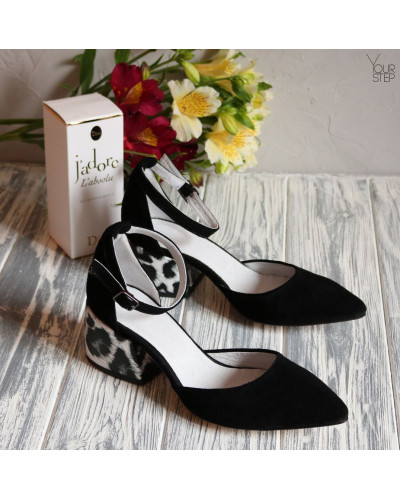 Босоніжки з чорної замші з гострим носом Арт. 657-4/w324Ок