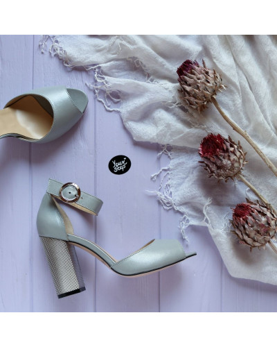 Шкіряні босоніжки на підборах Арт. 95-6/42Serebro