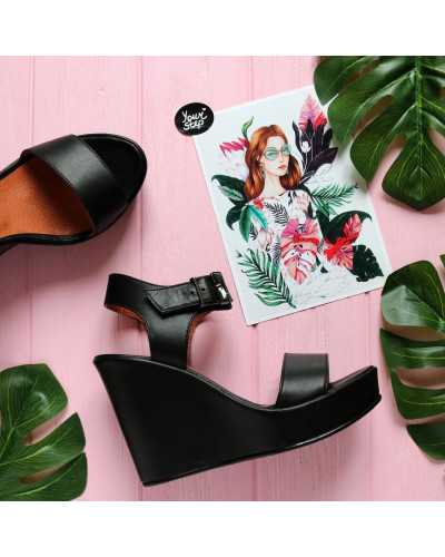 Босоножки на танкетке из черной кожи Арт.: 716-2Ot