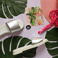 Шльопанці зі шкіри кольору срібло Арт. 10-9